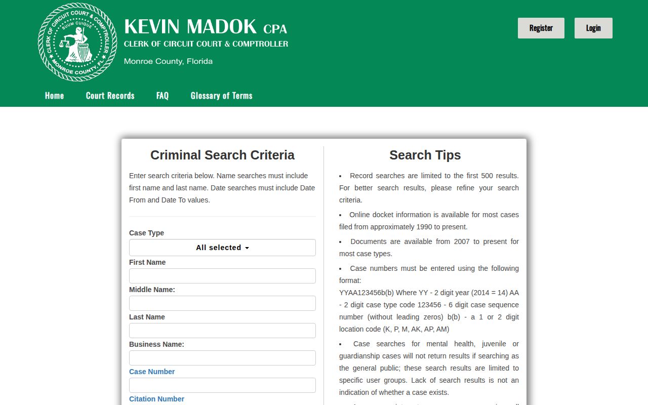 Monroe Clerk criminal record search