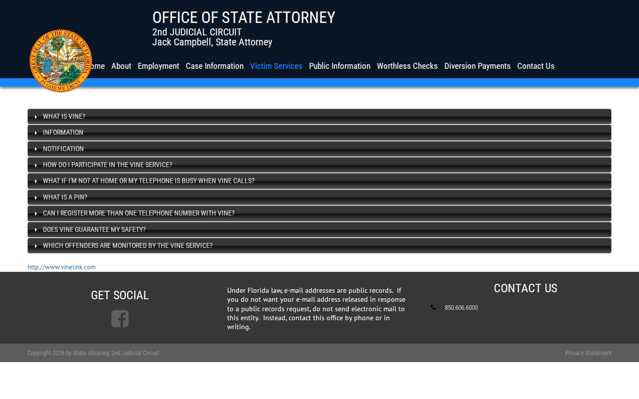 Florida VINE program information explaining custody notifications
